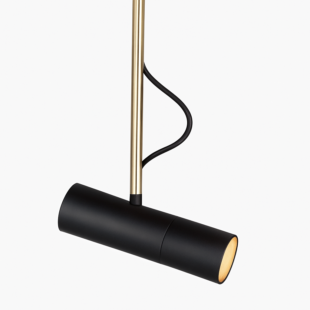Design-hanglamp met draaibare spot en gouden staaf