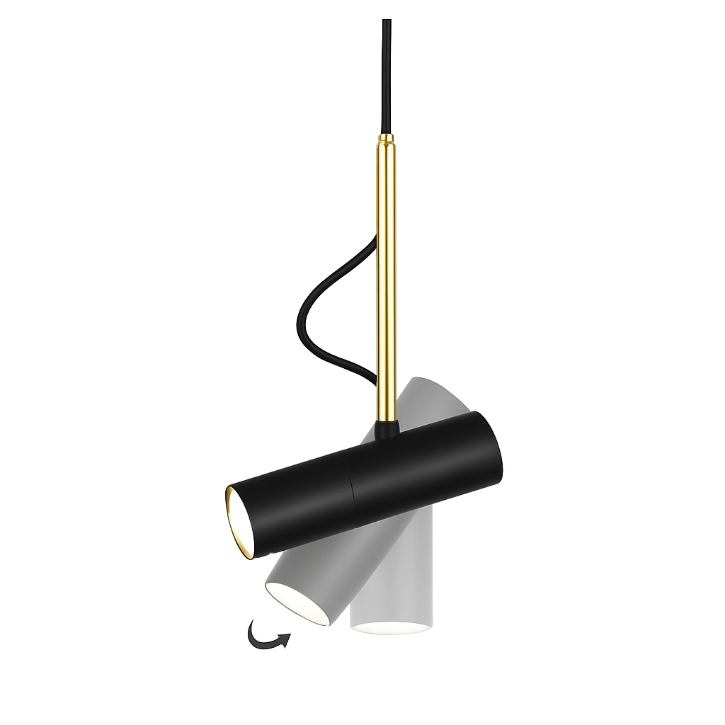 Design-hanglamp met draaibare spot en gouden staaf