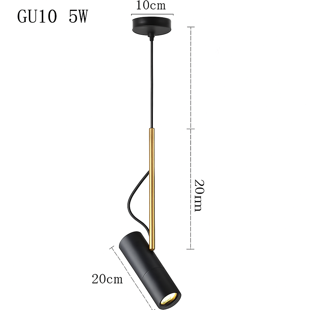Design-hanglamp met draaibare spot en gouden staaf