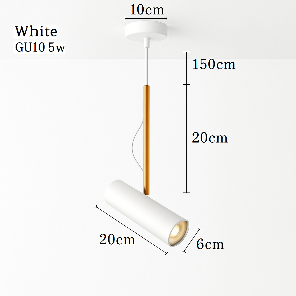 Design-hanglamp met draaibare spot en gouden staaf