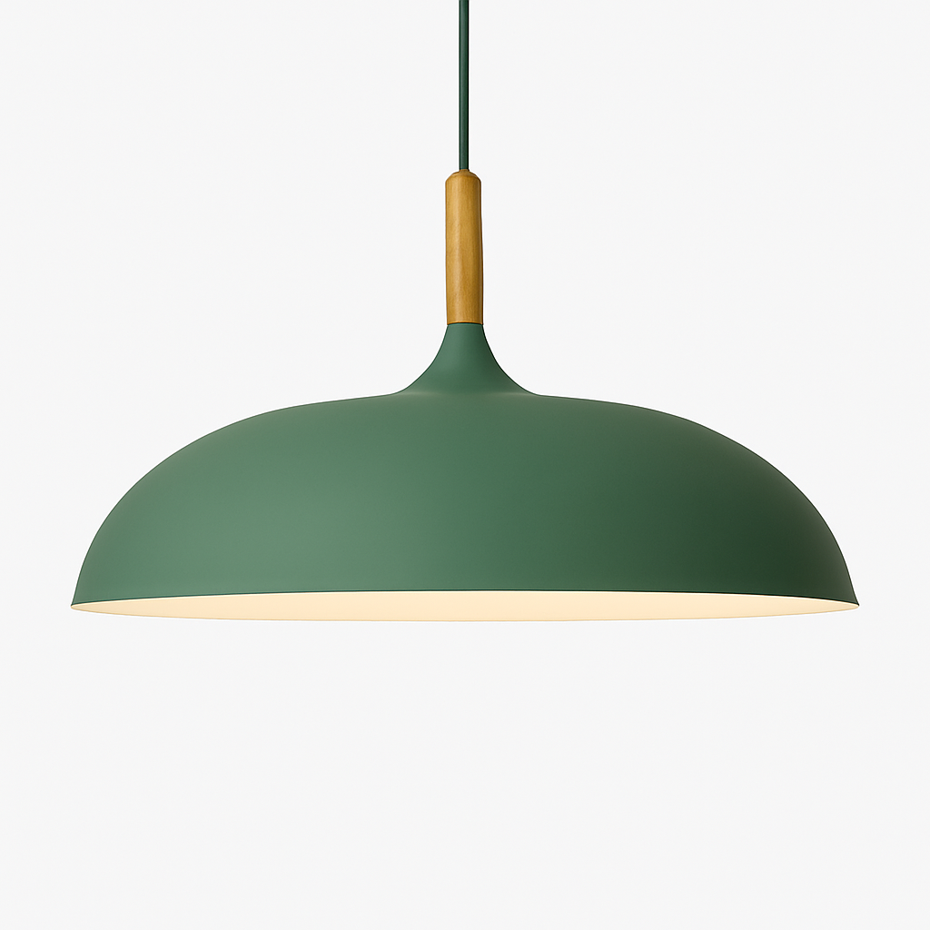 Aluminium Hanglamp in Kleur en Houten Stang Wood