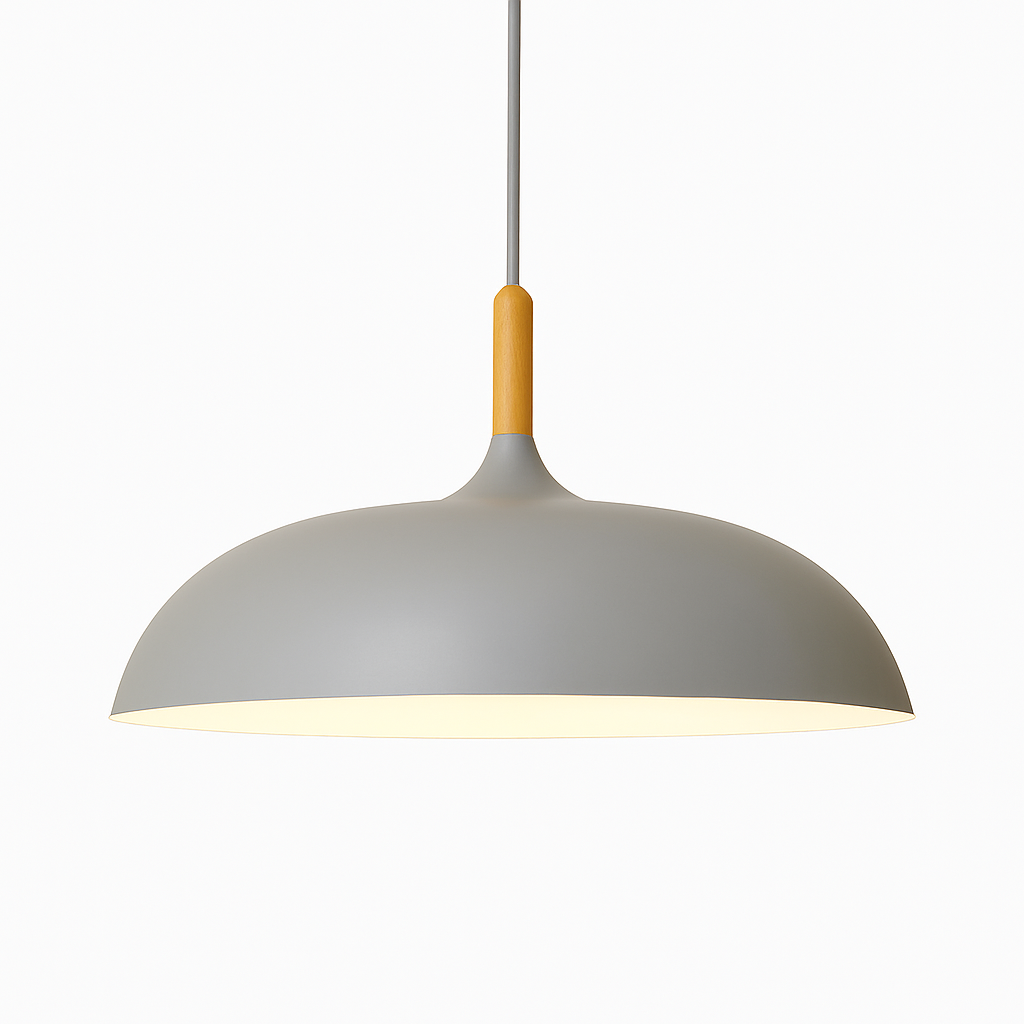 Aluminium Hanglamp in Kleur en Houten Stang Wood