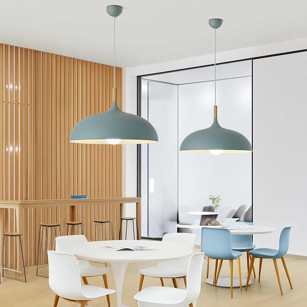 Aluminium Hanglamp in Kleur en Houten Stang Wood