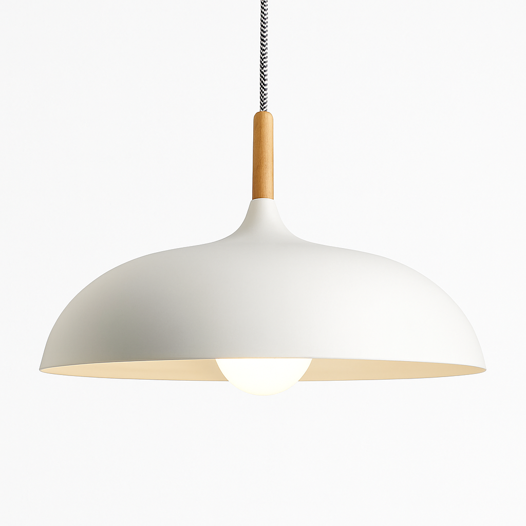 Aluminium Hanglamp in Kleur en Houten Stang Wood