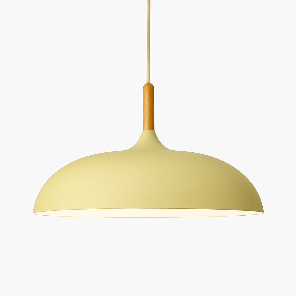 Aluminium Hanglamp in Kleur en Houten Stang Wood