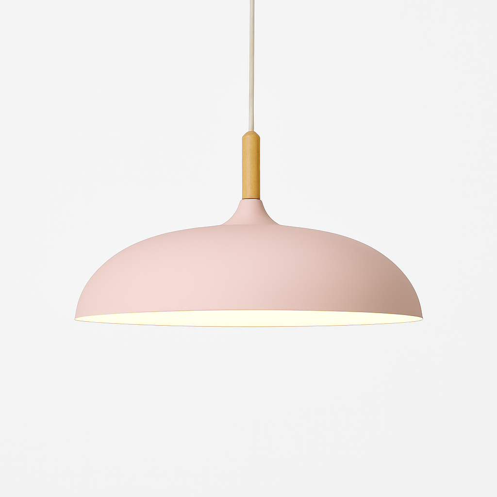 Aluminium Hanglamp in Kleur en Houten Stang Wood