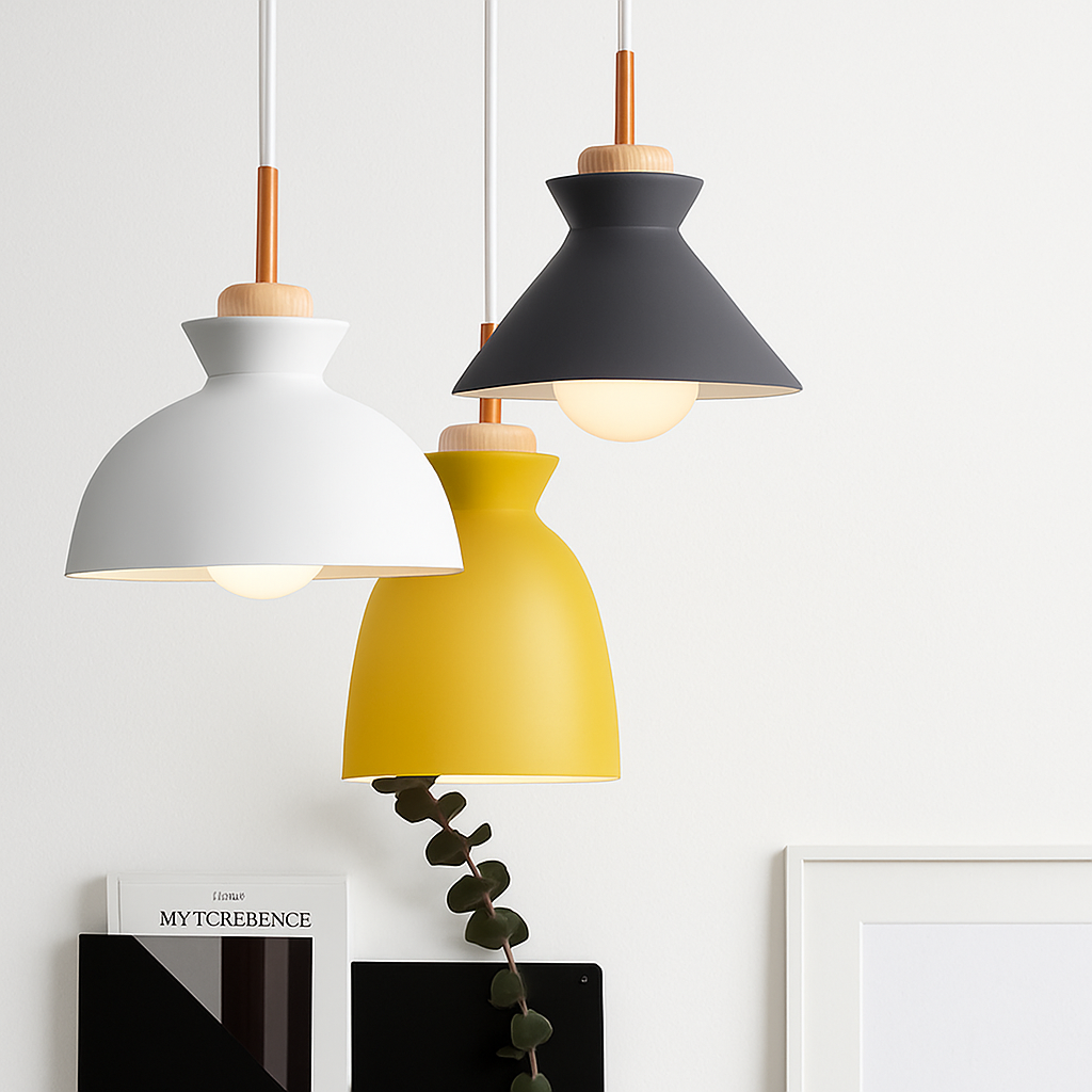 Kleurige metalen hanglampen in verschillende vormen Nordic