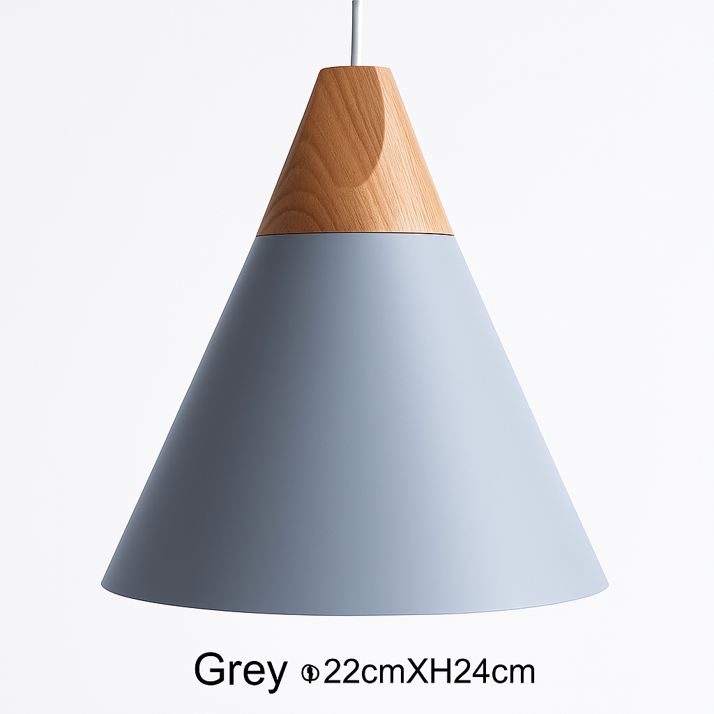 Hanglamp van hout en aluminium in kegelvorm