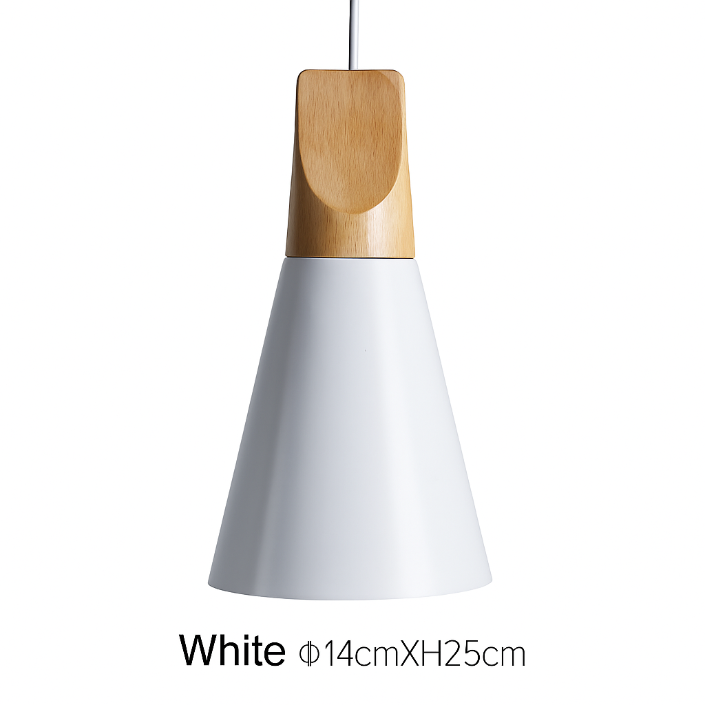 Hanglamp van hout en aluminium in kegelvorm