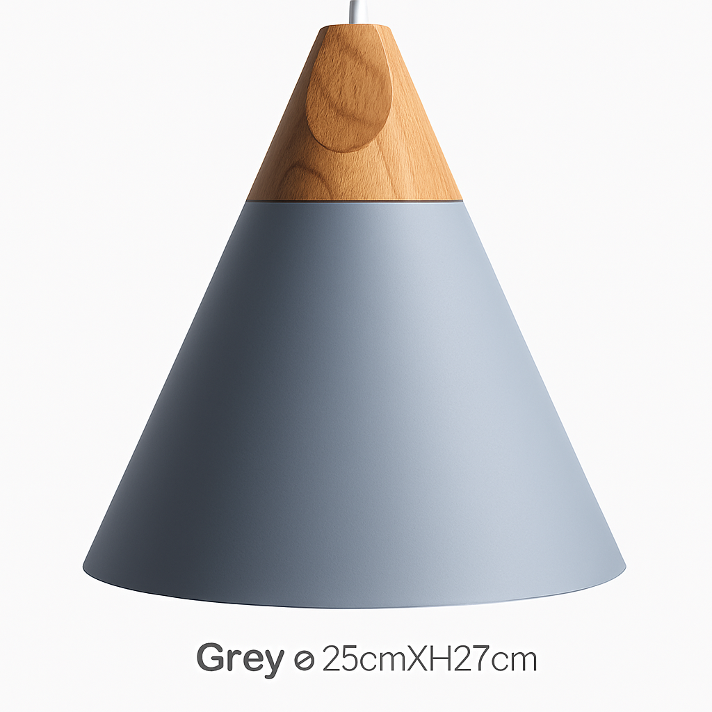 Hanglamp van hout en aluminium in kegelvorm