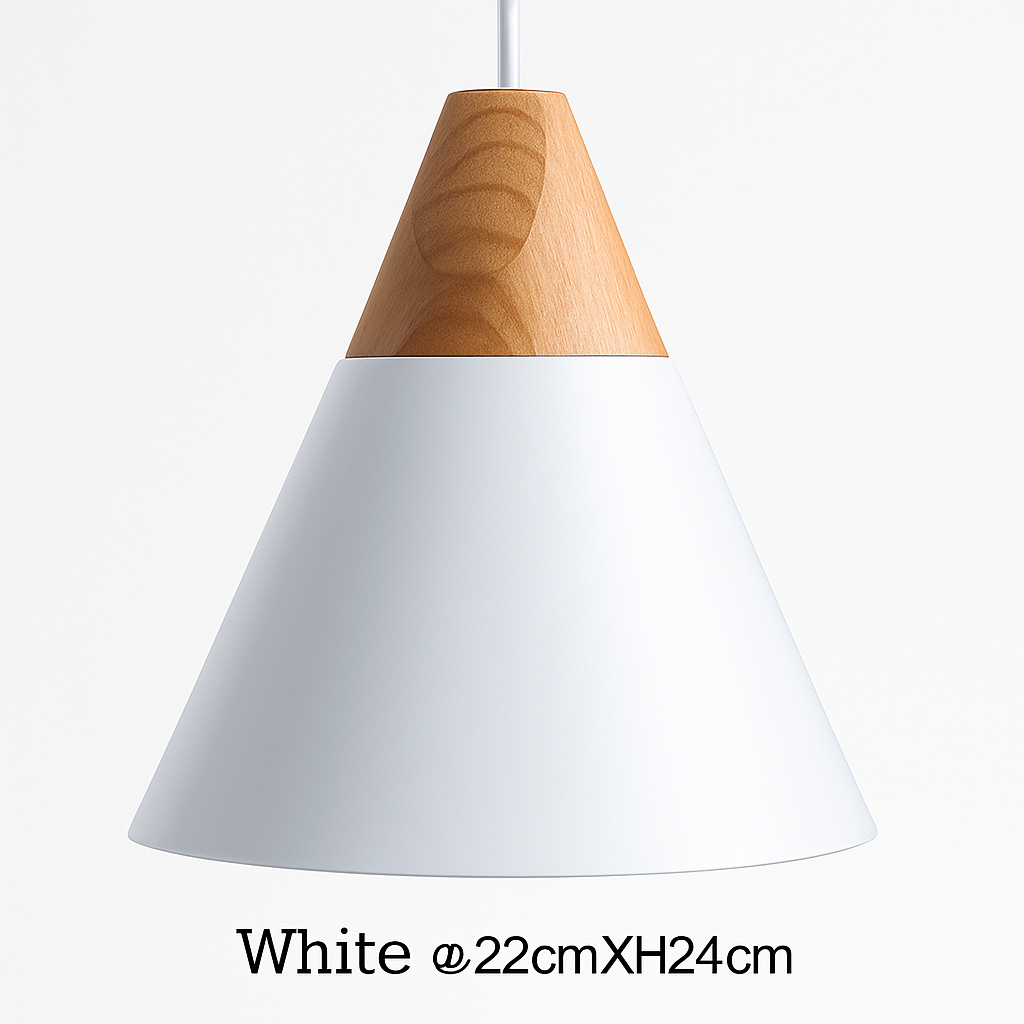 Hanglamp van hout en aluminium in kegelvorm