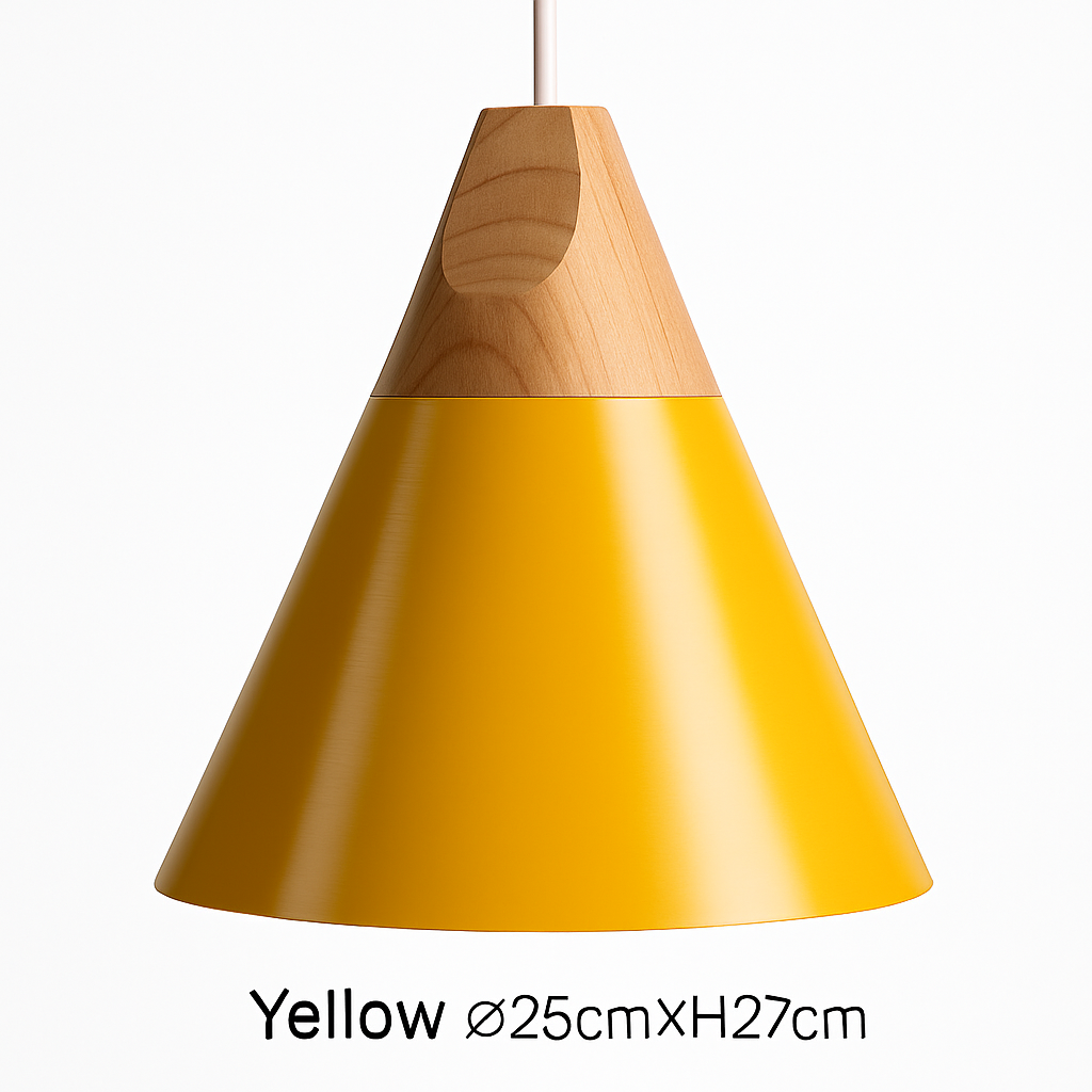Hanglamp van hout en aluminium in kegelvorm