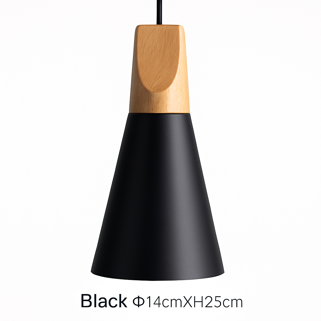 Hanglamp van hout en aluminium in kegelvorm