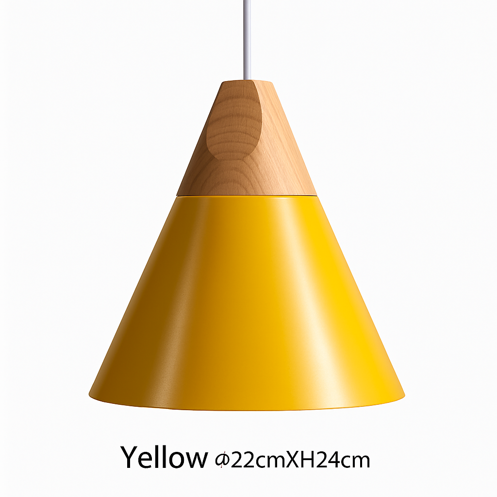 Hanglamp van hout en aluminium in kegelvorm