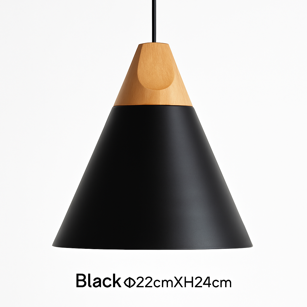 Hanglamp van hout en aluminium in kegelvorm