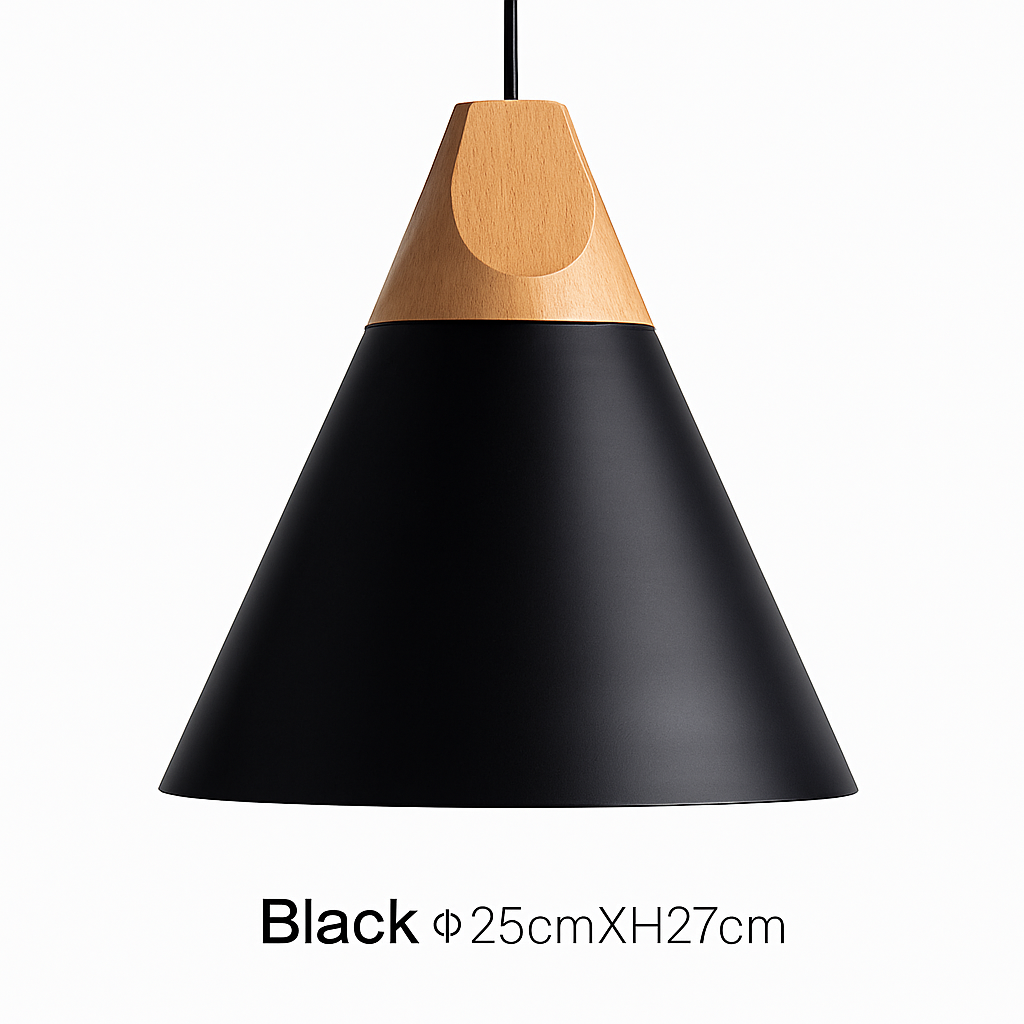 Hanglamp van hout en aluminium in kegelvorm