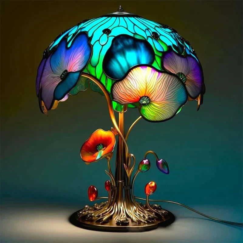 Rustgevend Dimbare Kleurrijke Glas-in-lood Lamp