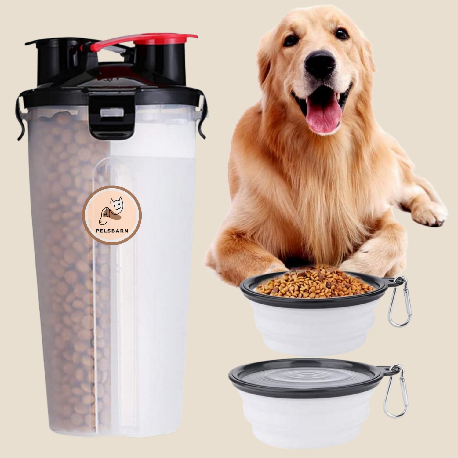 Trinkfles PawSip 2-in-1 | Voor Honden | Met Snackvak & Terugloopfunctie | BPA-vrij & Lekvrij