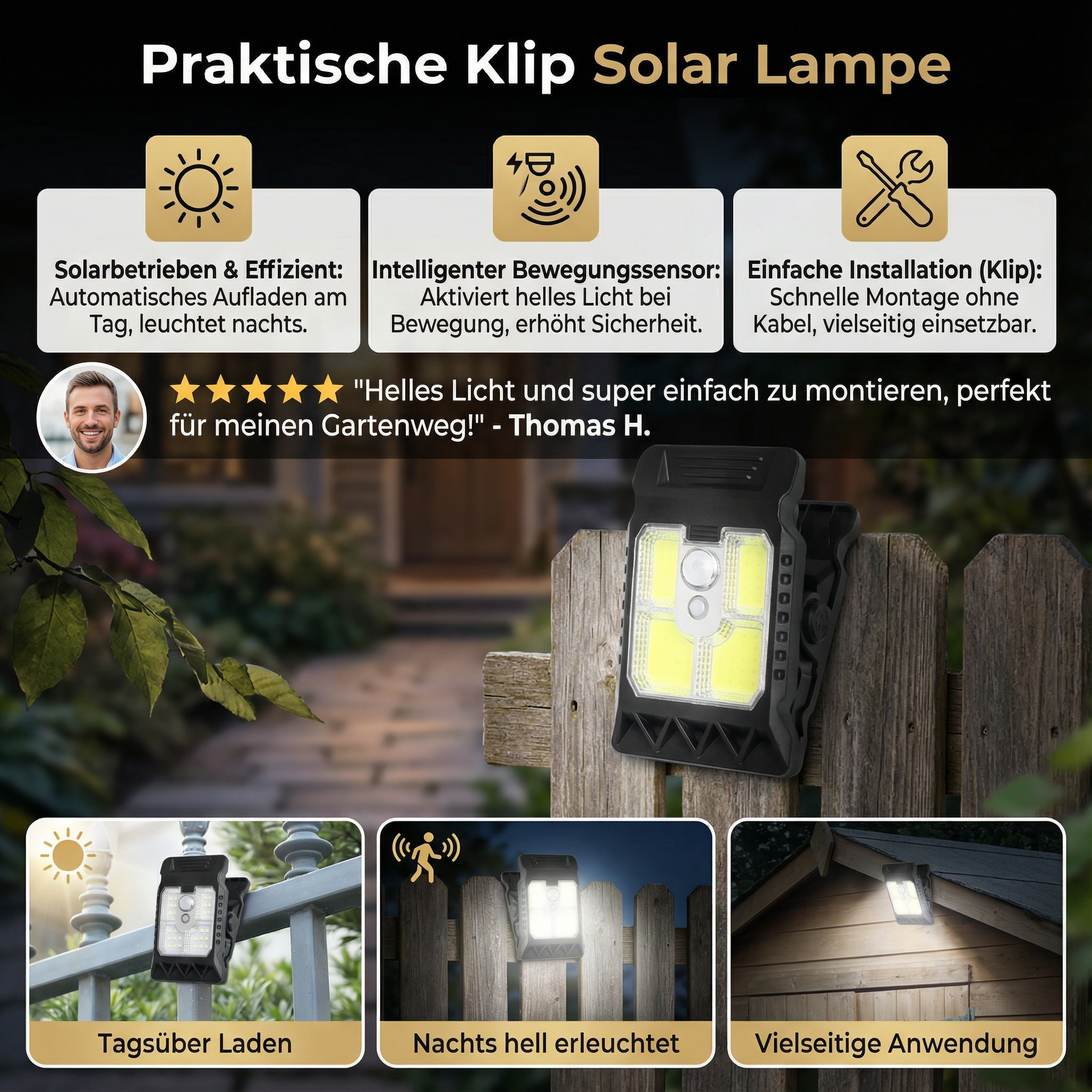 Praktische Clip Solar Lamp met Bewegingssensor