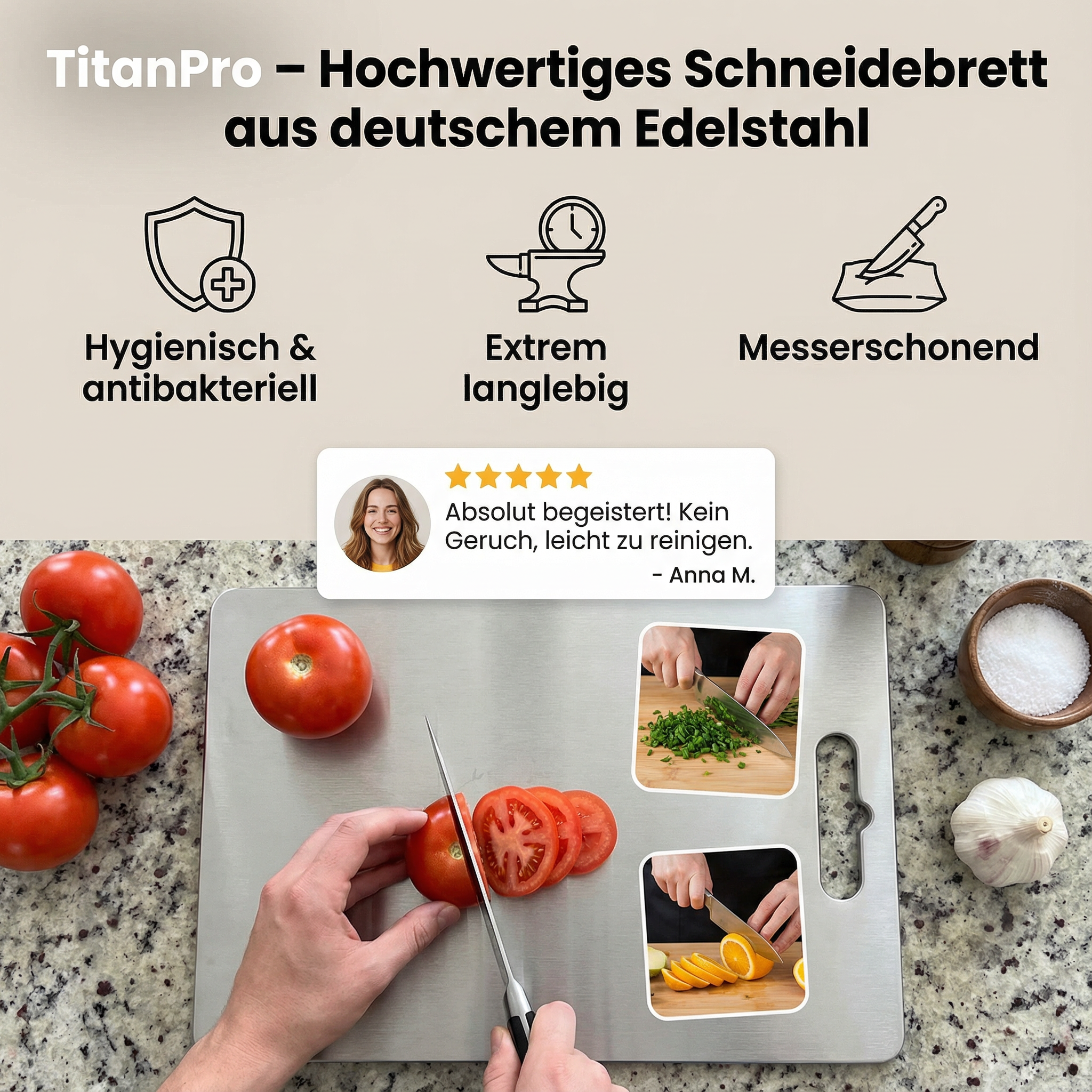 TitanPro – Hoogwaardig snijplank van Duits roestvrij staal