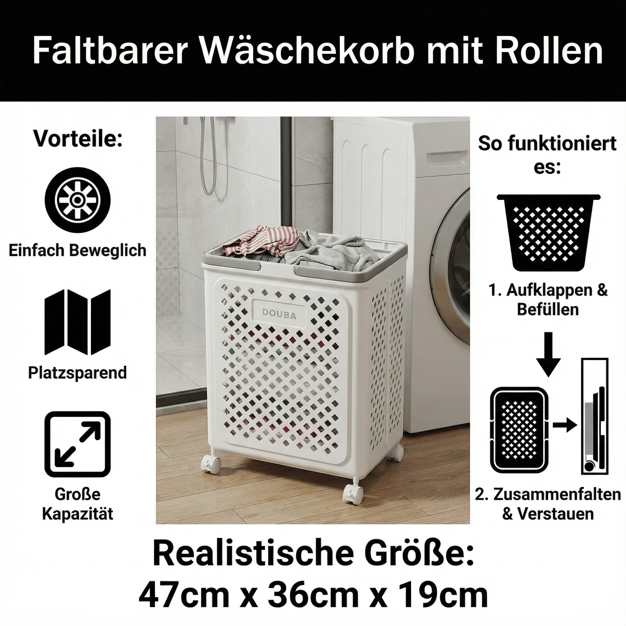 Vouwbare Wasmand Met Wielen Voor Gemakkelijk Gebruik